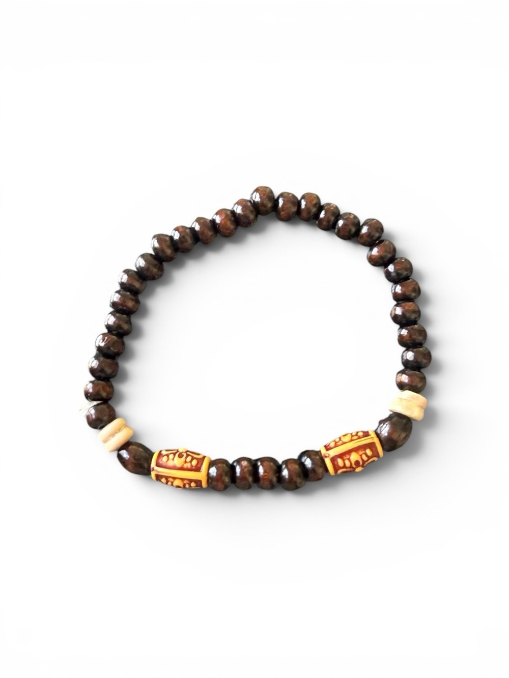 Handcrafted Brown Beaded Bracelet with Yellow Accent Beads new